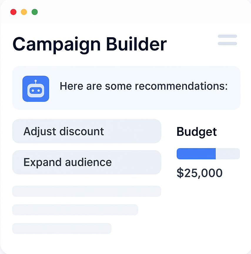 Campaign Builder: AI-generated recommendations with budget tracking